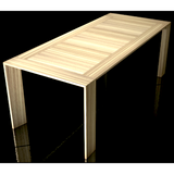 cecchini tri24 dining table with inclined legs, natural zebra wood,  L 94.5”| D 39.5" | H 29.25"