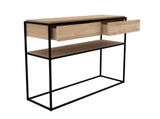 monolit oak console, 2 drawers, black metal frame