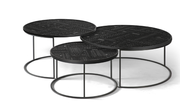 teak tabwa round nesting coffee table - set of 3