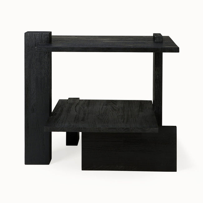 teak abstract black side table