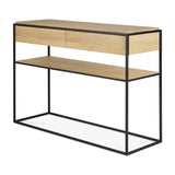 monolit oak console, 2 drawers, black metal frame