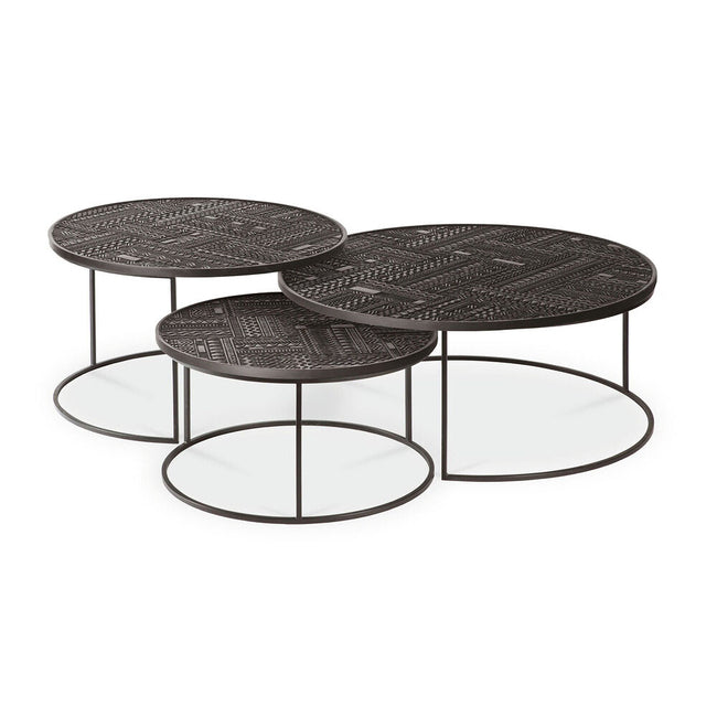 teak tabwa round nesting coffee table - set of 3